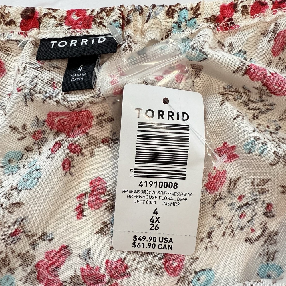 NWT Torrid Red Floral Peplum Button Up Challis Puff Short Sleeve Top Size 4X - Picture 11 of 11